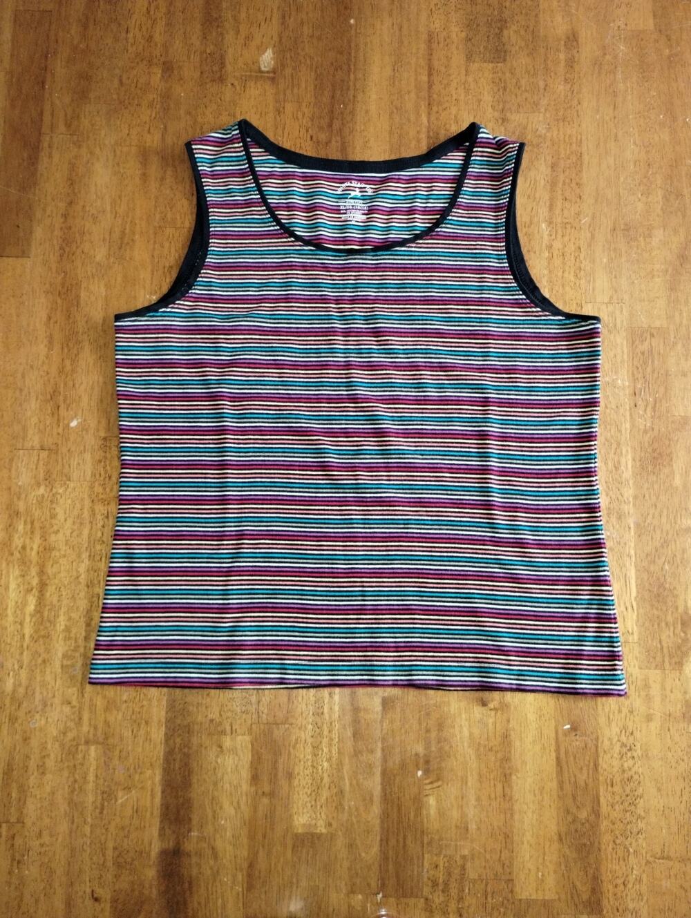 White Stag Striped Tank Top Sleeveless Shirt XL Multi Color Casual Summer